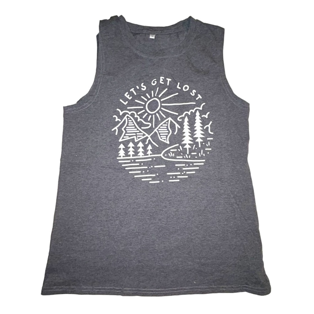 Let’s Get Lost Charcoal Gray Tank Top Women’s Size Large